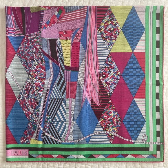 NWT Hermes Patchwork Horse Cashmere Silk Shawl Scarf - Picture 12 of 16